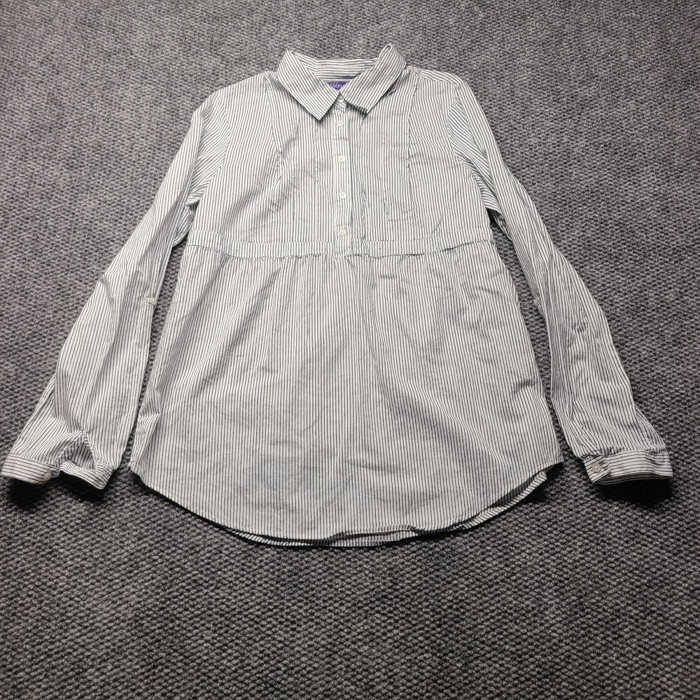 Y2k Miley Cyrus & Max Azria Button Up Shirt Women XL White Black Pin Striped